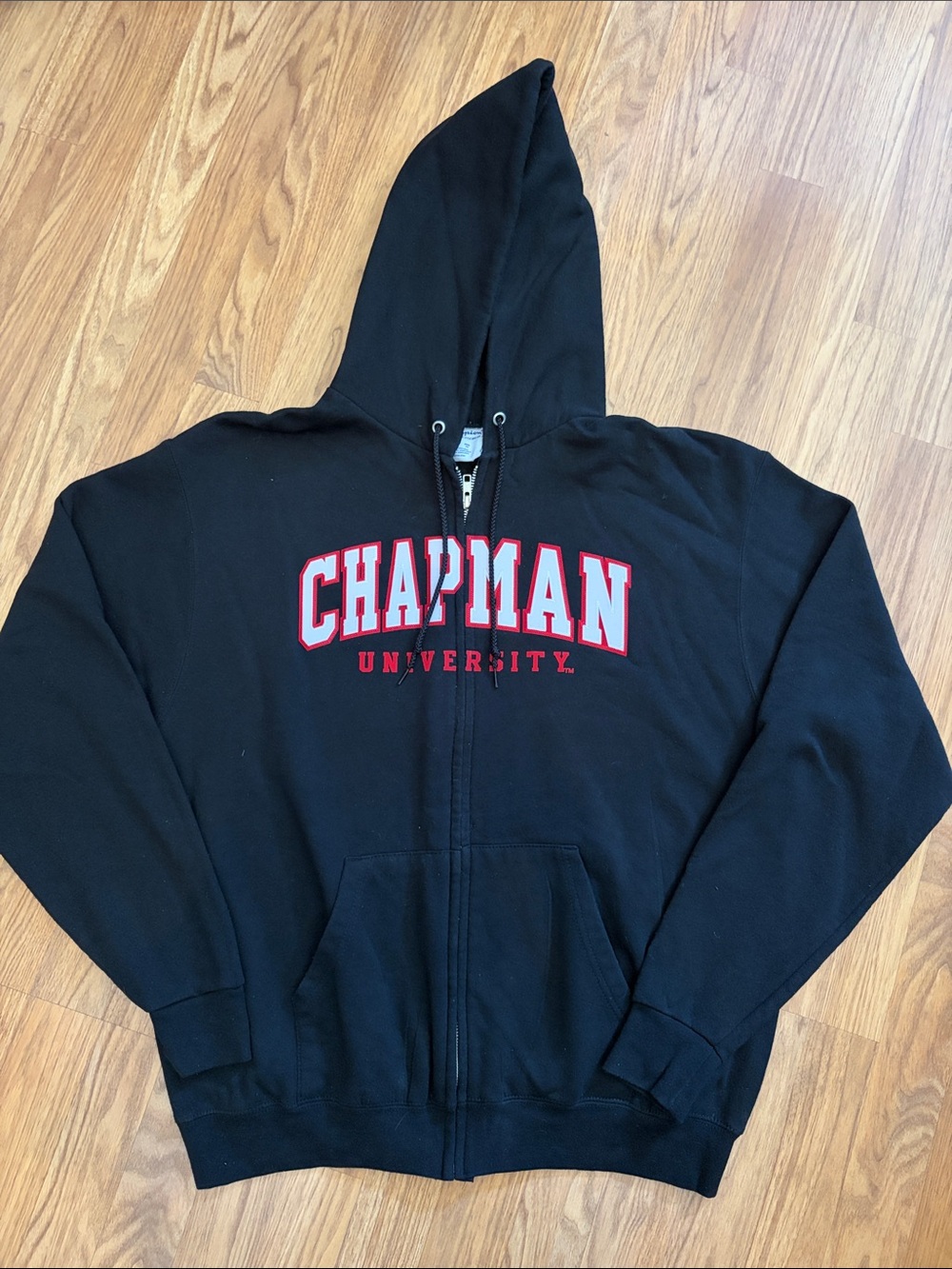 Champion Black Zip-Up Hoodie with Red Chapman University Lettering